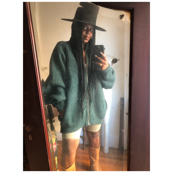 LL Bean green wool oversized zip up cardigan jacket sweater - Picture 15 of 17